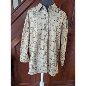 Alfred Dunner Beige Floral & Geometric Button-Up Shirt Jacket Sz 18 Linen Blend